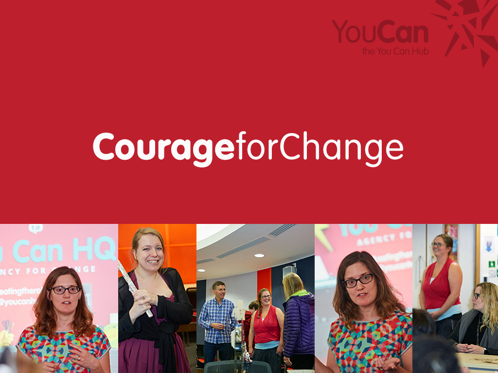 Header image: Red background with the words Courage for Change and images of people engaged in workshops